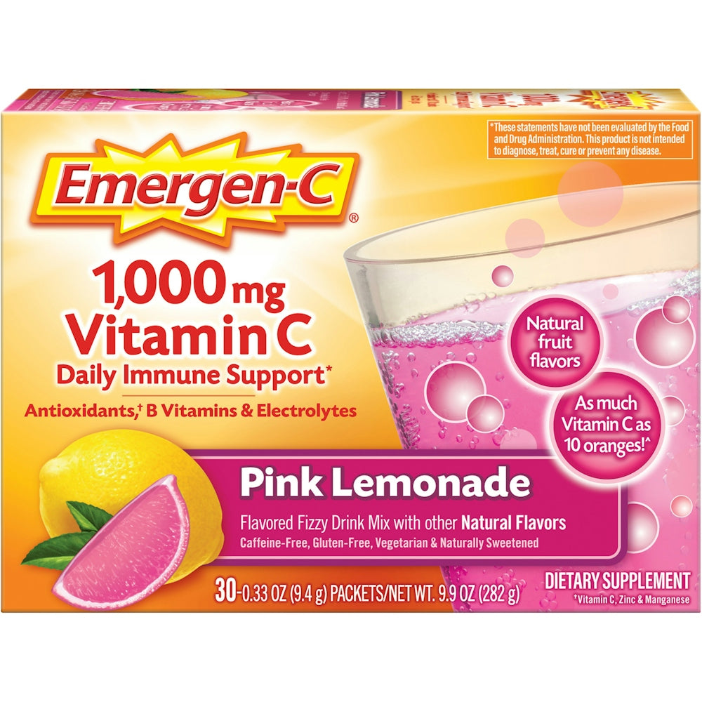 Emergen-C Vitamin Fizzy Drink Mix Pink Lemonade 1000 Mg - 30 Packets by Pasteur Pharmacy