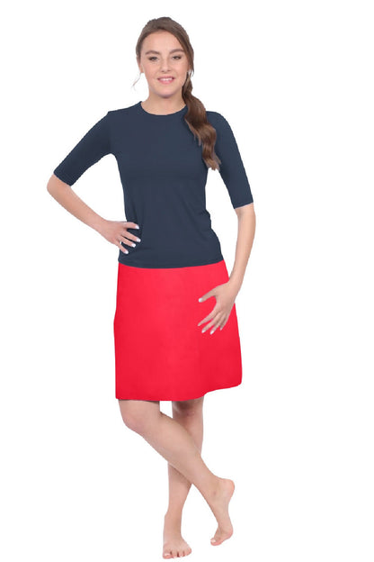 Knee-Length Swim/Sport Skirt with Attached Shorts, Pocket and UPF 50+ Protection by Kosher Casual USA