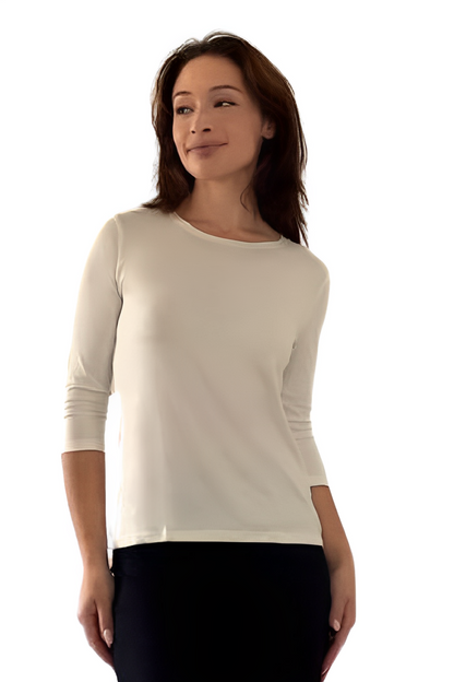 Modest 3/4 Sleeve Layering Shell with Below Collarbone Neckline by Kosher Casual USA