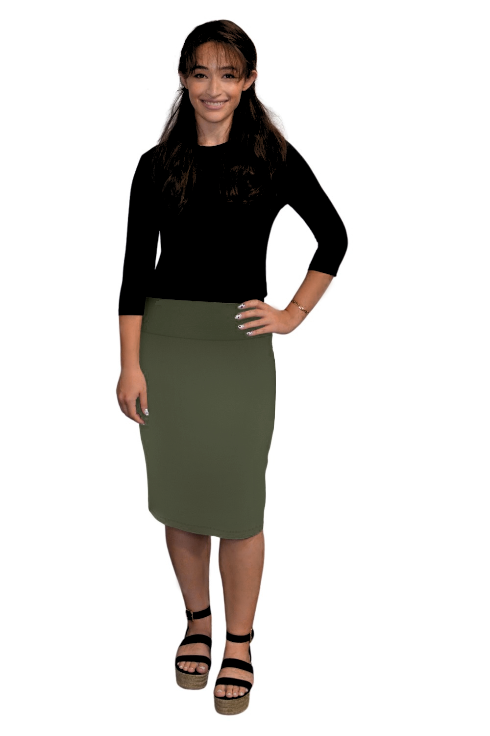 Modest Stretch Knee Length Pencil Skirt in Cotton Spandex by Kosher Casual USA