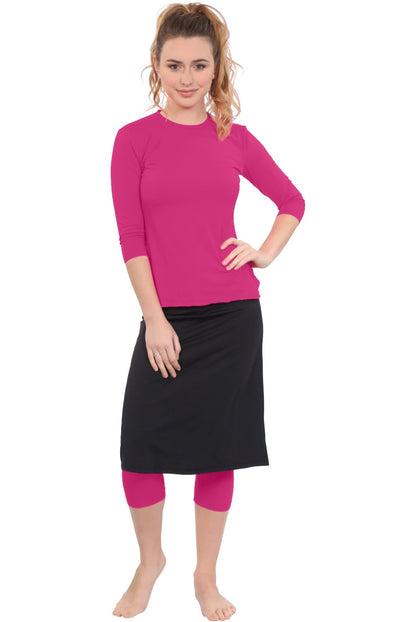 Modest Swim and Sports Midi Skirt with Attached Leggings - UPF 50 Protection by Kosher Casual USA