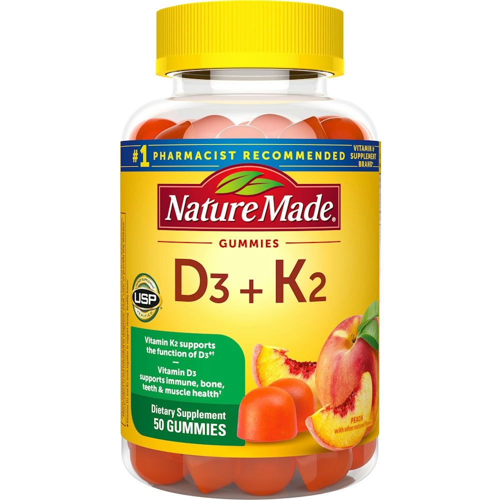 Nature Made Vitamin D3 + K2 Gummies, Peach, 50 Gummies by Pasteur Pharmacy