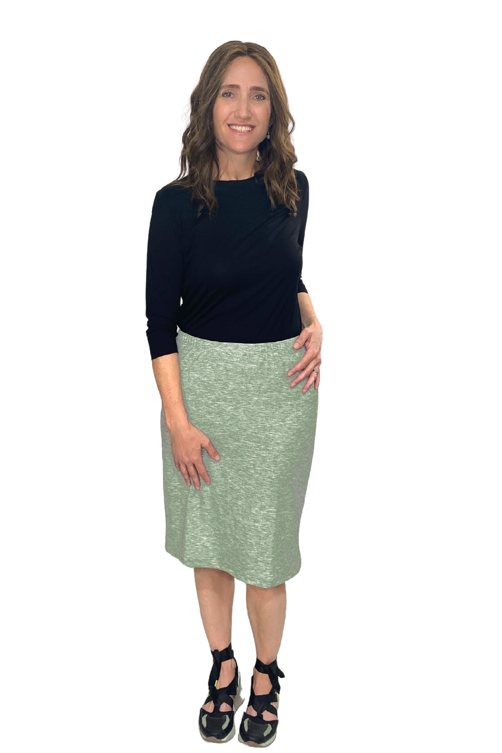 Super Soft Ribbed Knit- Knee Length Pencil Skirt by Kosher Casual USA