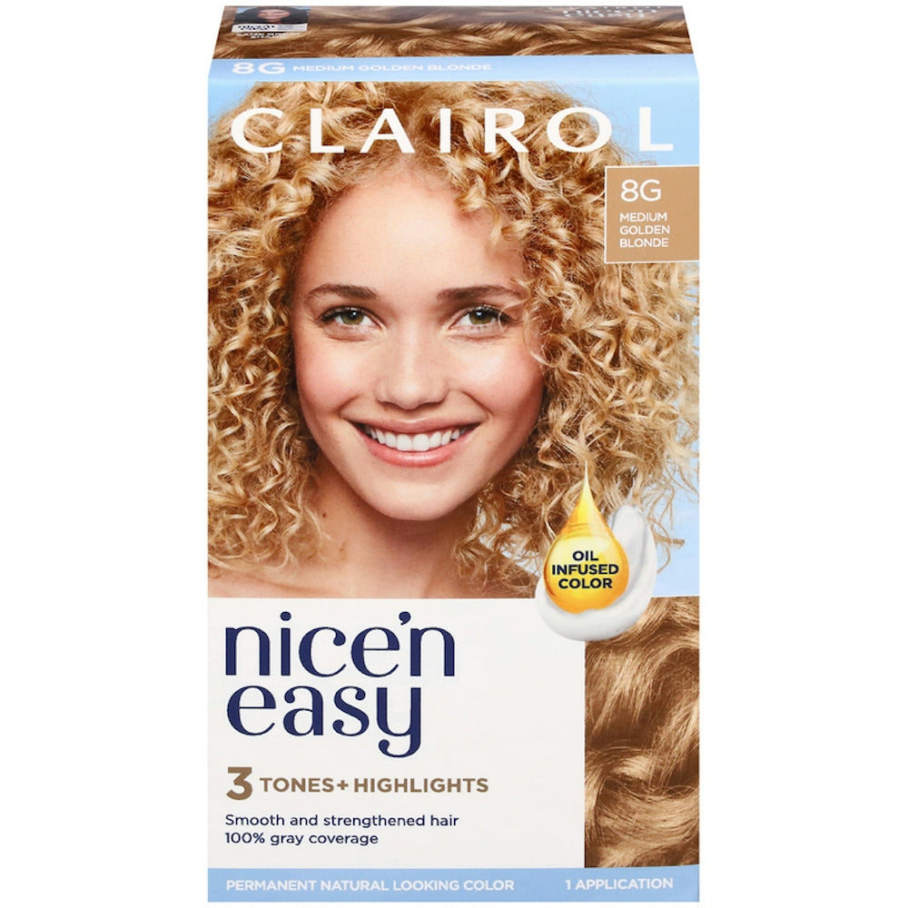Clairol Nice N Easy Hair Color, Permanent, Medium Golden Blonde 8G 