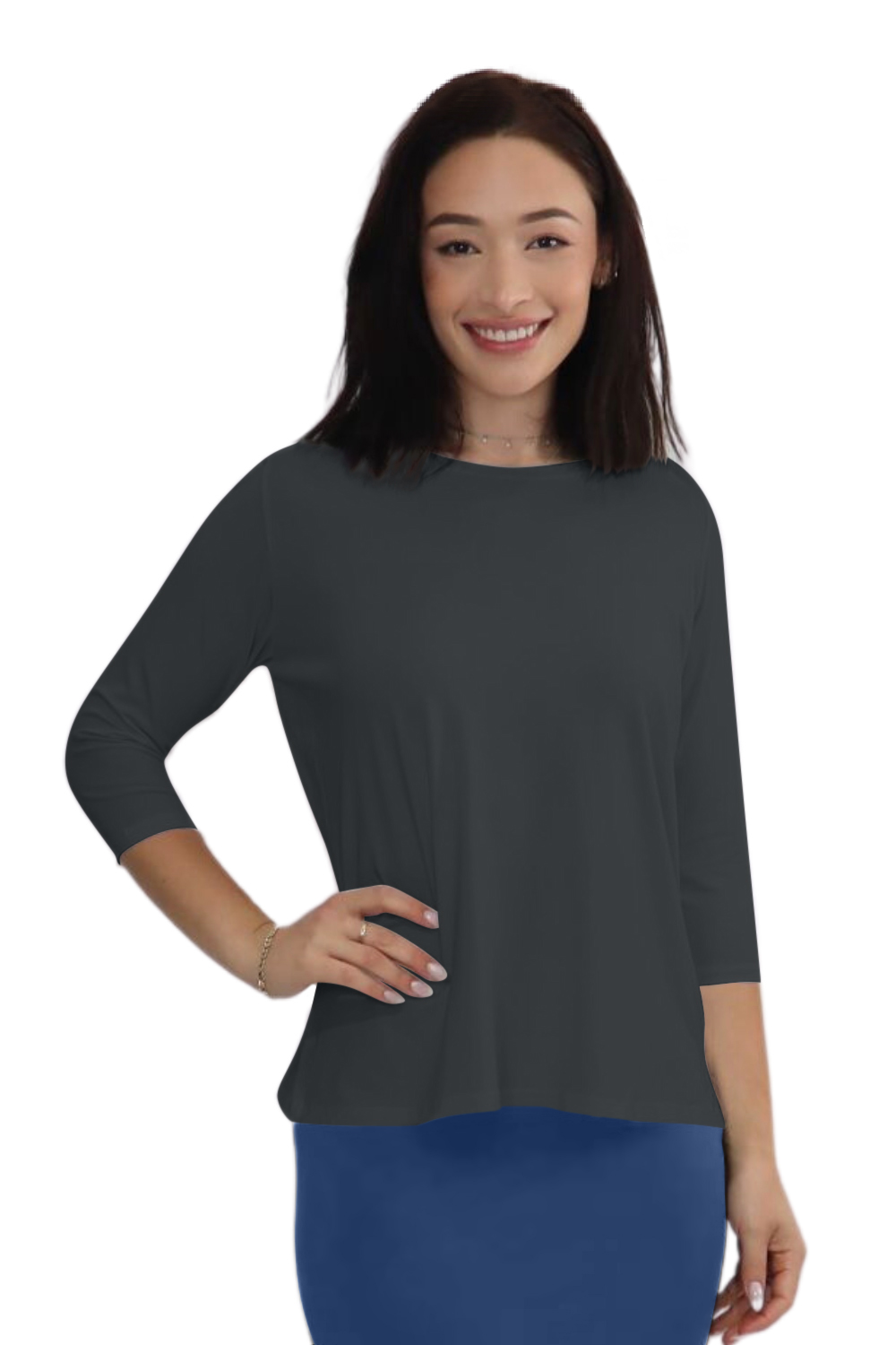 Modest Relaxed Fit 3/4 Sleeve T-Shirt with Side Slits by Kosher Casual USA