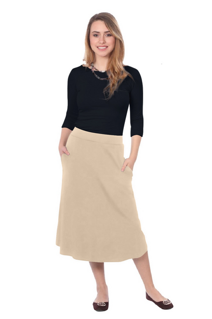 The Perfect A-Line Midi Skirt with Pockets by Kosher Casual USA