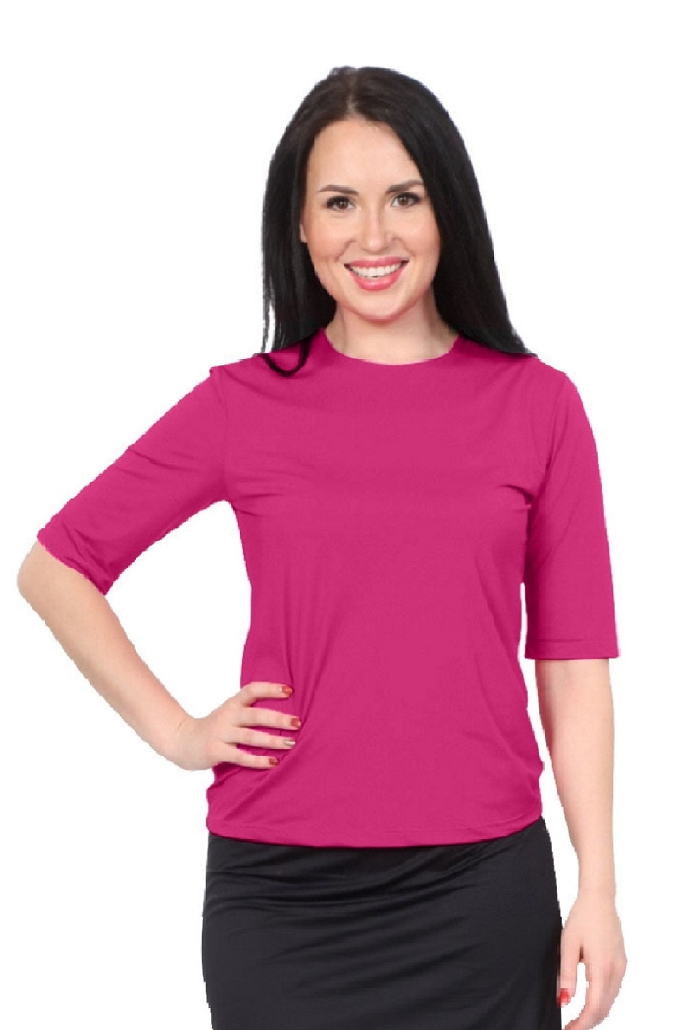 Modest Elbow Sleeve Swim &amp; Running/Exercise Shirt - UV 50 Protection by Kosher Casual USA