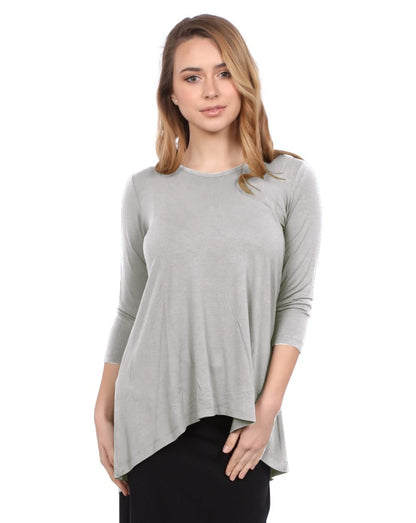 Hi-Lo Flowing 3/4 Sleeve Modest Tunic Top by Kosher Casual USA