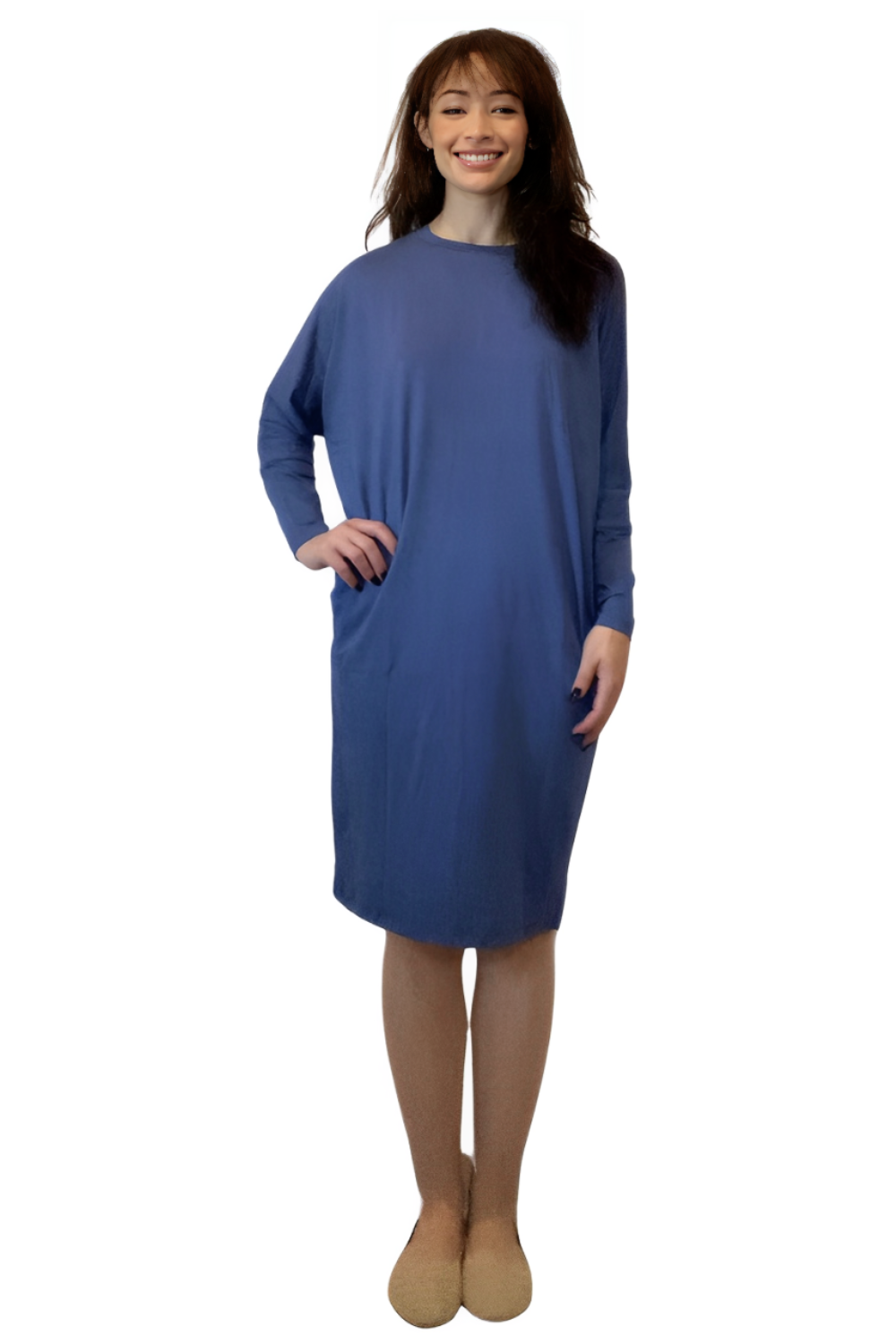 Batwing Long Sleeve Casual Comfort Midi Dress with Pockets by Kosher Casual USA