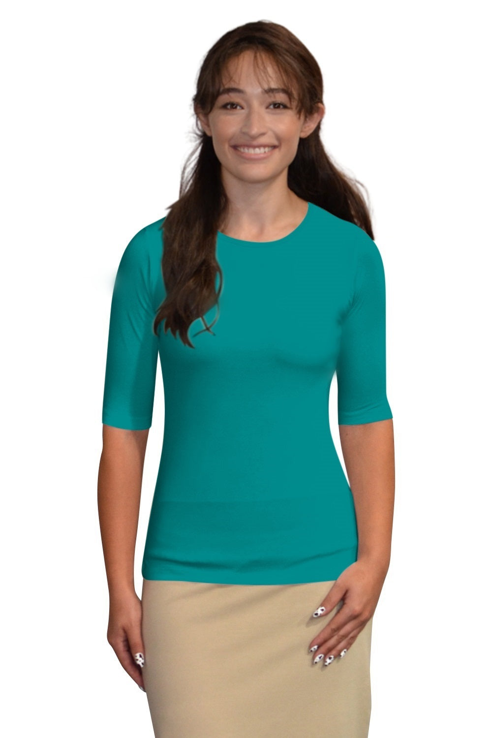 Fitted Layering Shell - Modest Round Neck with Elbow Sleeves by Kosher Casual USA