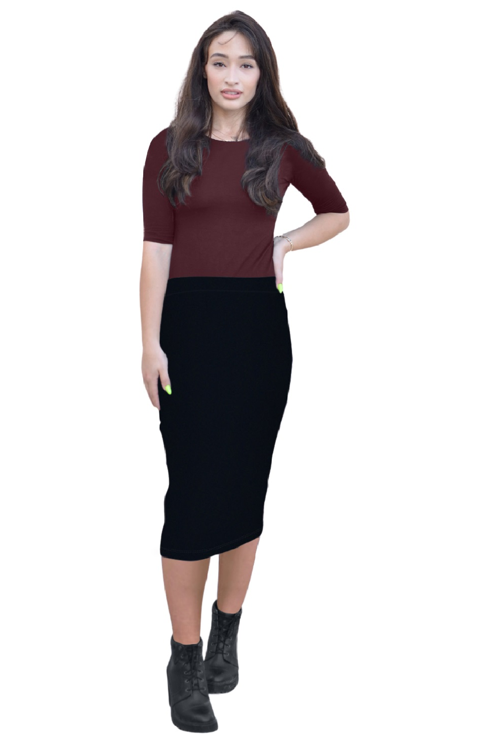 Mid-Calf Pencil Skirt in Cotton Spandex – No Slits by Kosher Casual USA