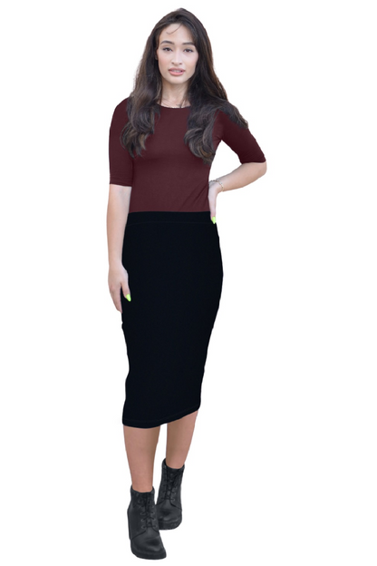 Mid-Calf Pencil Skirt in Cotton Spandex – No Slits by Kosher Casual USA