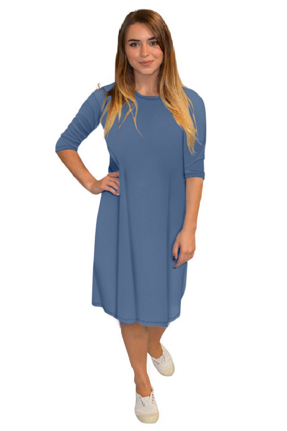 Classic Knee Length A-Line T-Shirt Dress by Kosher Casual USA