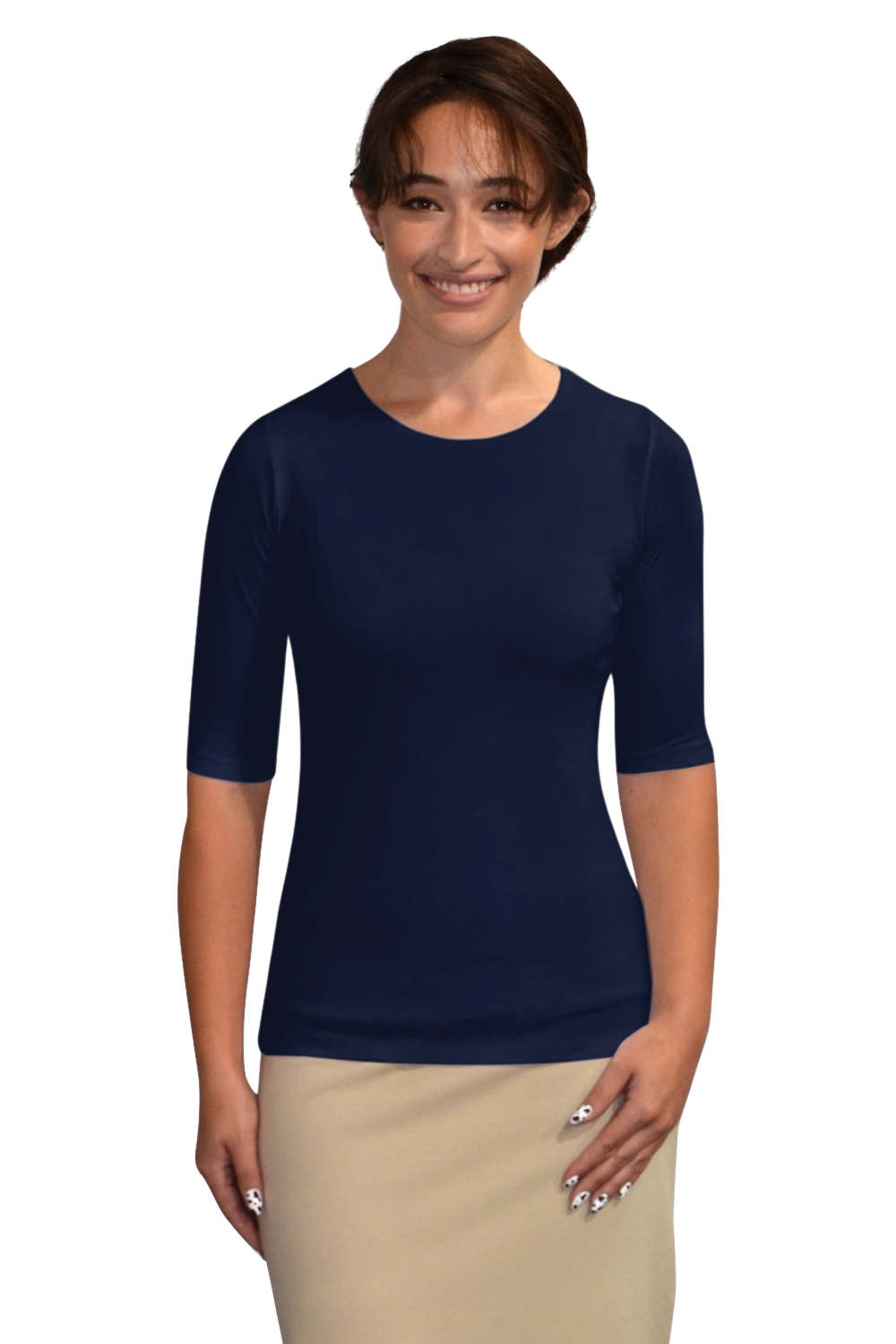 Fitted Layering Shell - Modest Round Neck with Elbow Sleeves by Kosher Casual USA