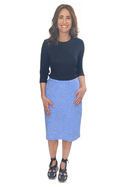 Super Soft Ribbed Knit- Knee Length Pencil Skirt by Kosher Casual USA