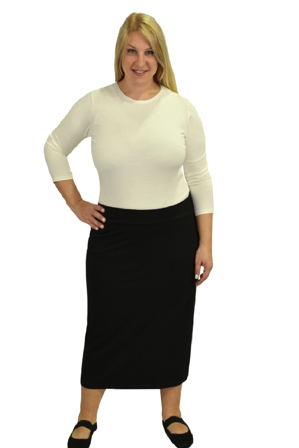 Plus Size Mid-Calf Pencil Skirt in Cotton Spandex by Kosher Casual USA