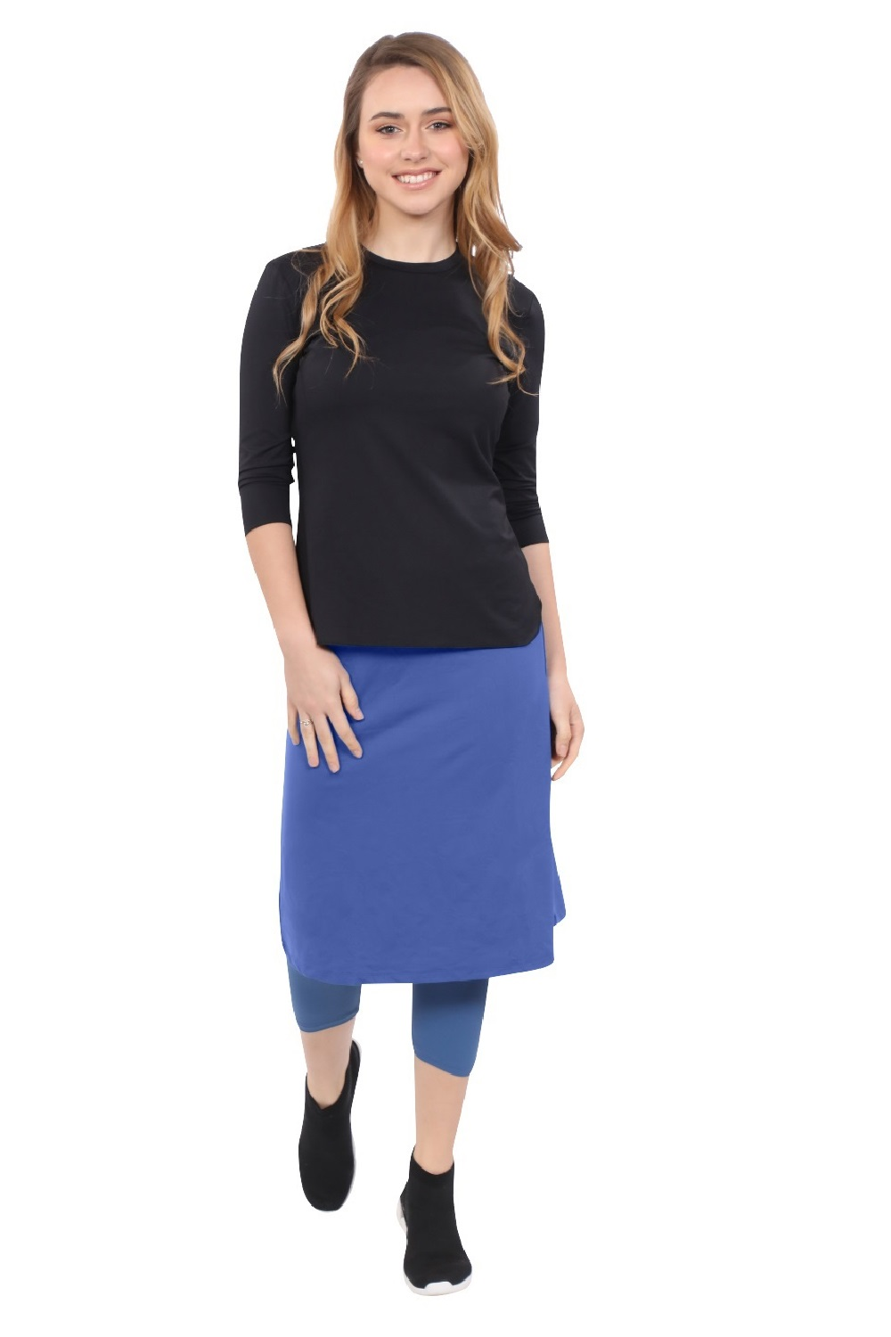 Modest Swim and Sports Midi Skirt with Attached Leggings - UPF 50 Protection by Kosher Casual USA