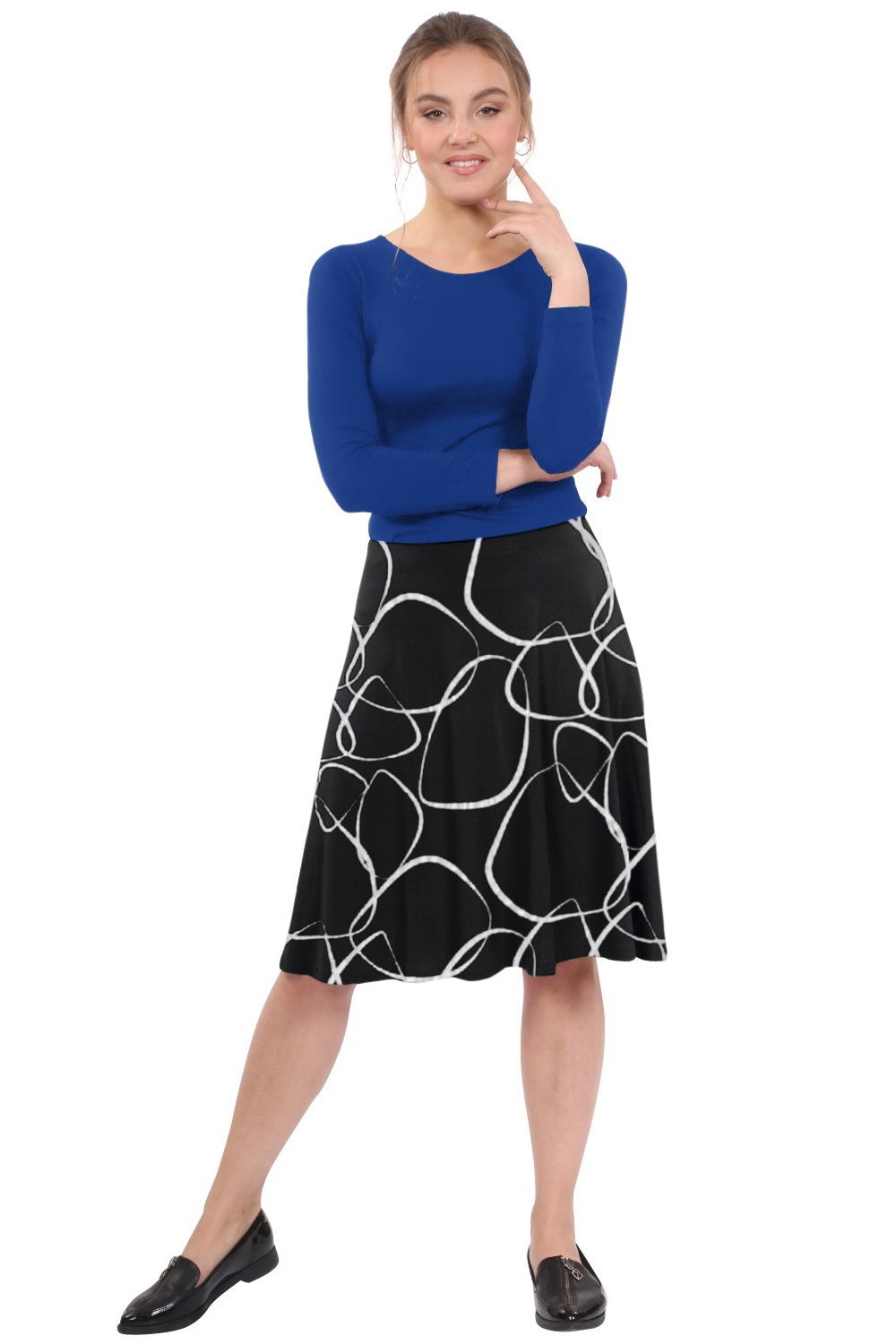 Knee Length A-Line Skater Skirt with Full Elastic Waist by Kosher Casual USA