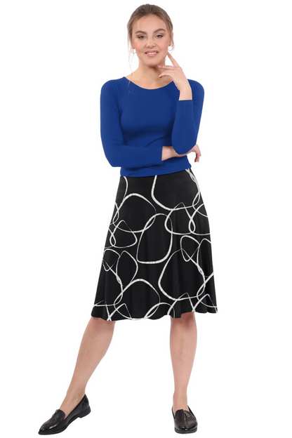 Knee Length A-Line Skater Skirt with Full Elastic Waist by Kosher Casual USA