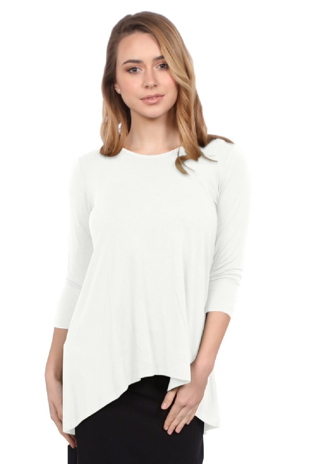 Hi-Lo Flowing 3/4 Sleeve Modest Tunic Top by Kosher Casual USA
