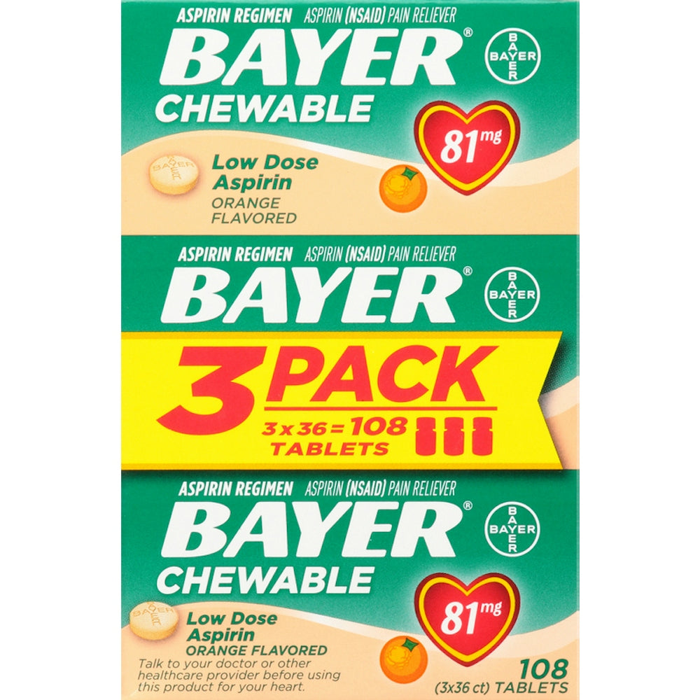 Bayer Aspirin 81 Mg Chewable Tablets Orange 36Ct 3 Pack by Pasteur Pharmacy