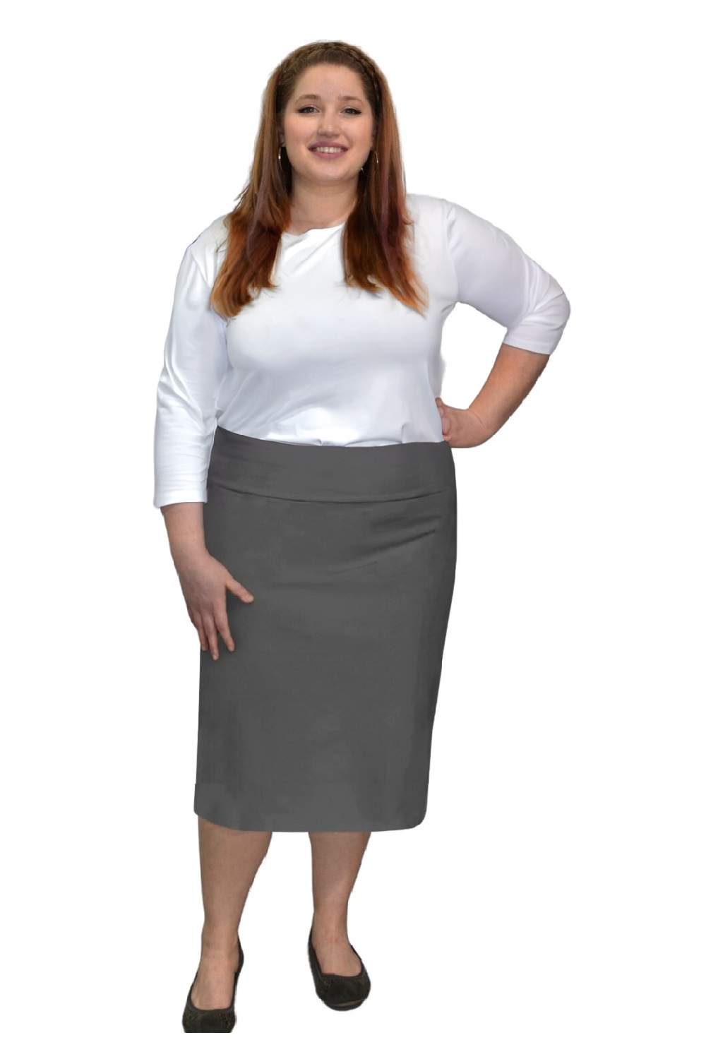 Plus Size Modest Stretch Knee Length Pencil Skirt in Cotton Spandex by Kosher Casual USA