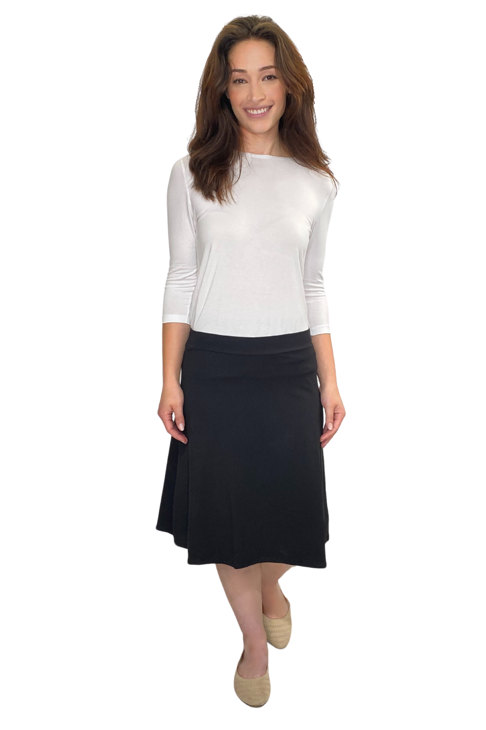 Classic A-Line Knee Length Cotton Stretch Skirt - Modest Everyday Comfort by Kosher Casual USA