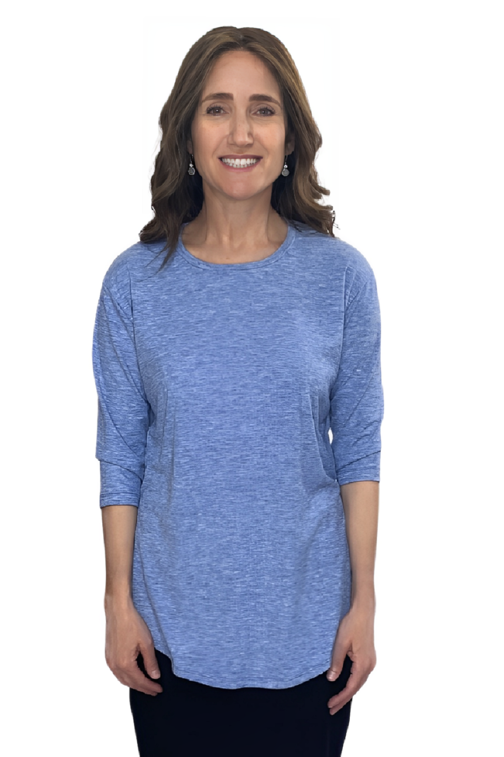Curved Hem Relaxed Fit 3/4 Sleeve Tee by Kosher Casual USA