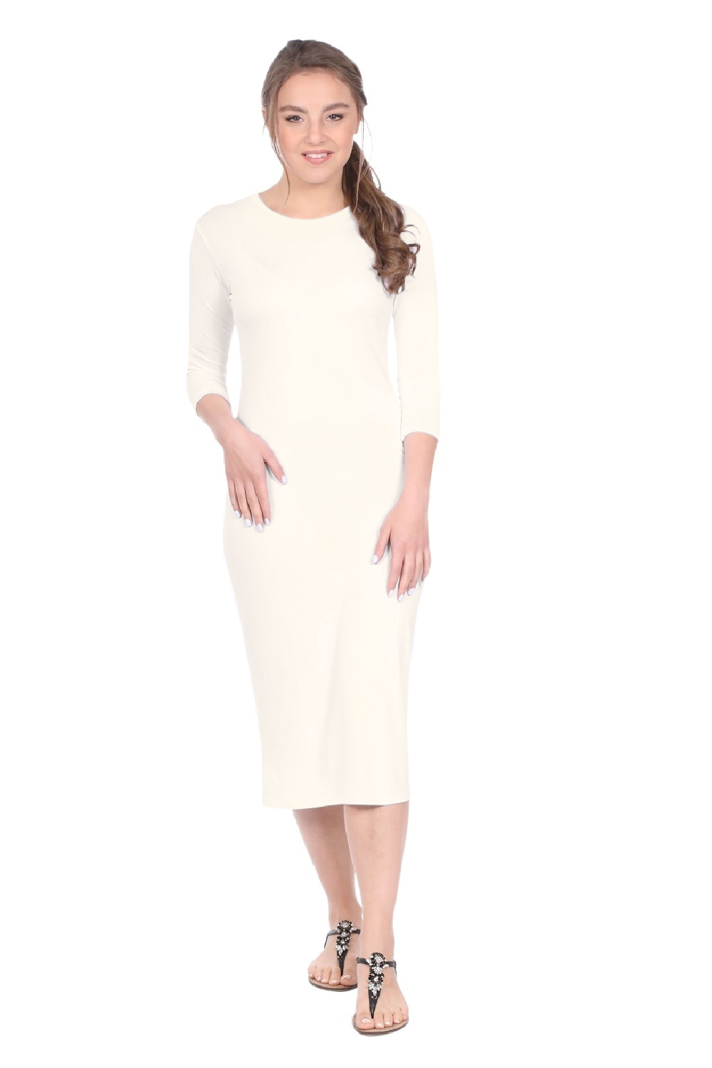 Modest Layering Dress with 3/4 Sleeves and No Slits by Kosher Casual USA
