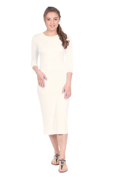 Modest Layering Dress with 3/4 Sleeves and No Slits by Kosher Casual USA