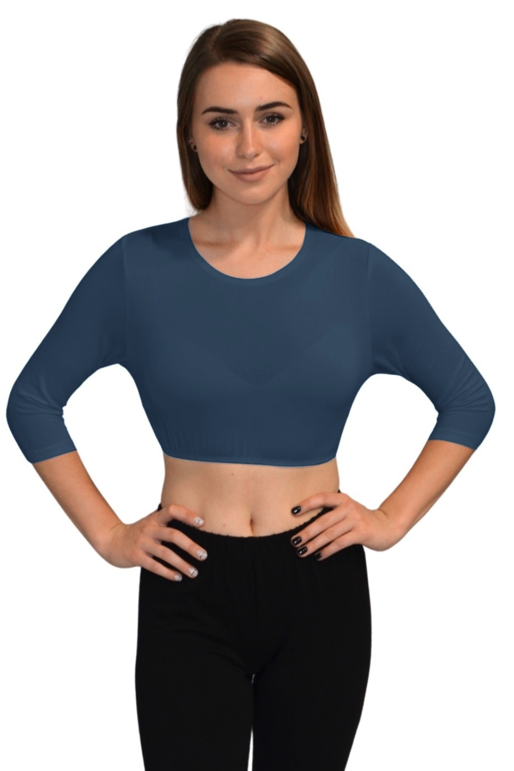 3/4 Sleeve Cropped Layering Shell in Viscose Spandex - Women&