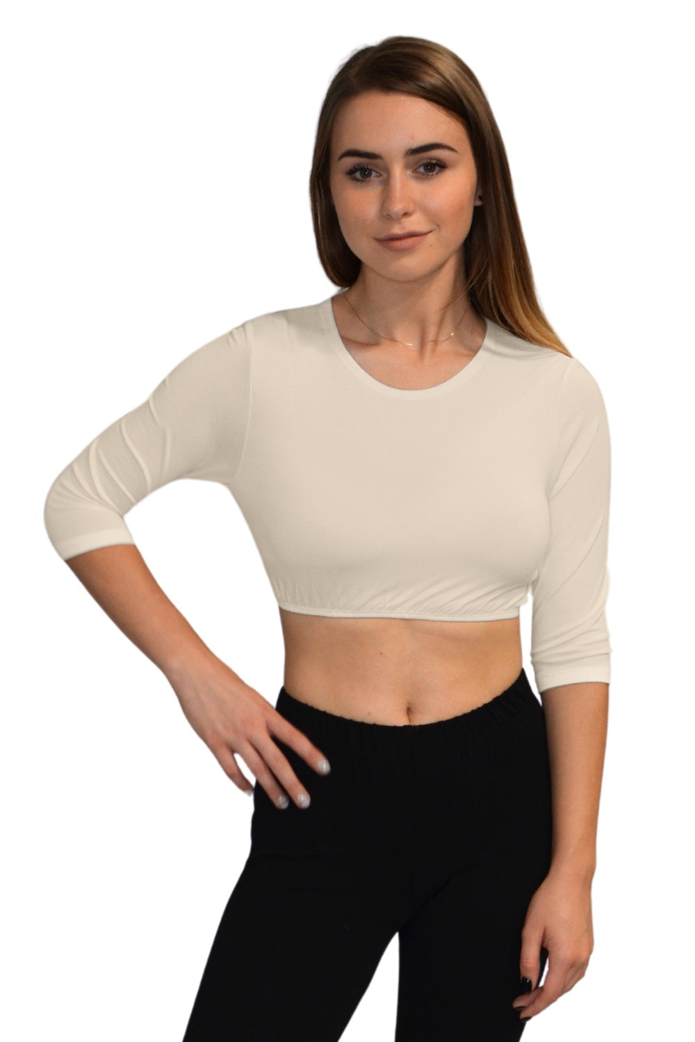 3/4 Sleeve Cropped Layering Shell in Viscose Spandex - Women&
