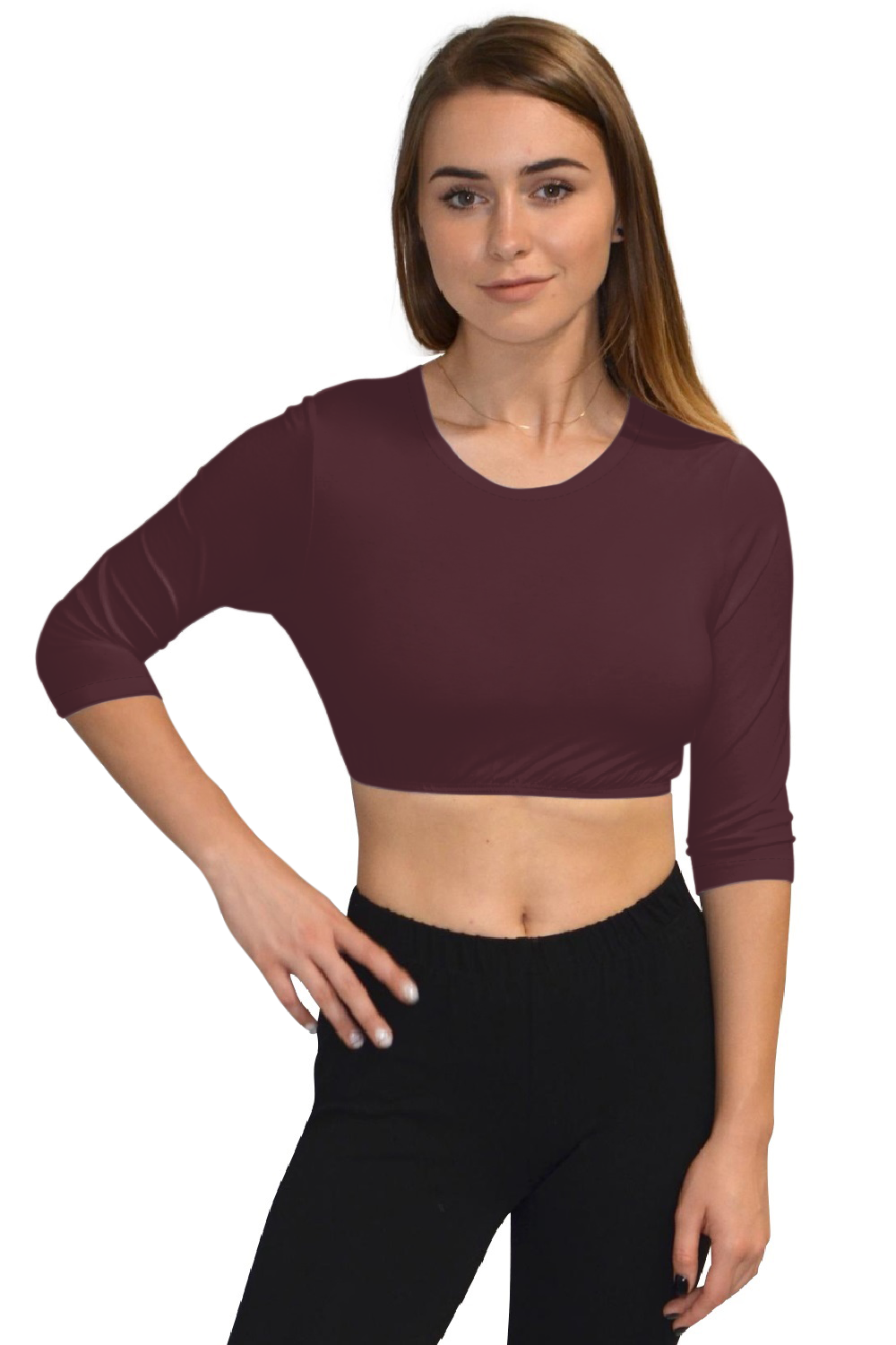 3/4 Sleeve Cropped Layering Shell in Viscose Spandex - Women&