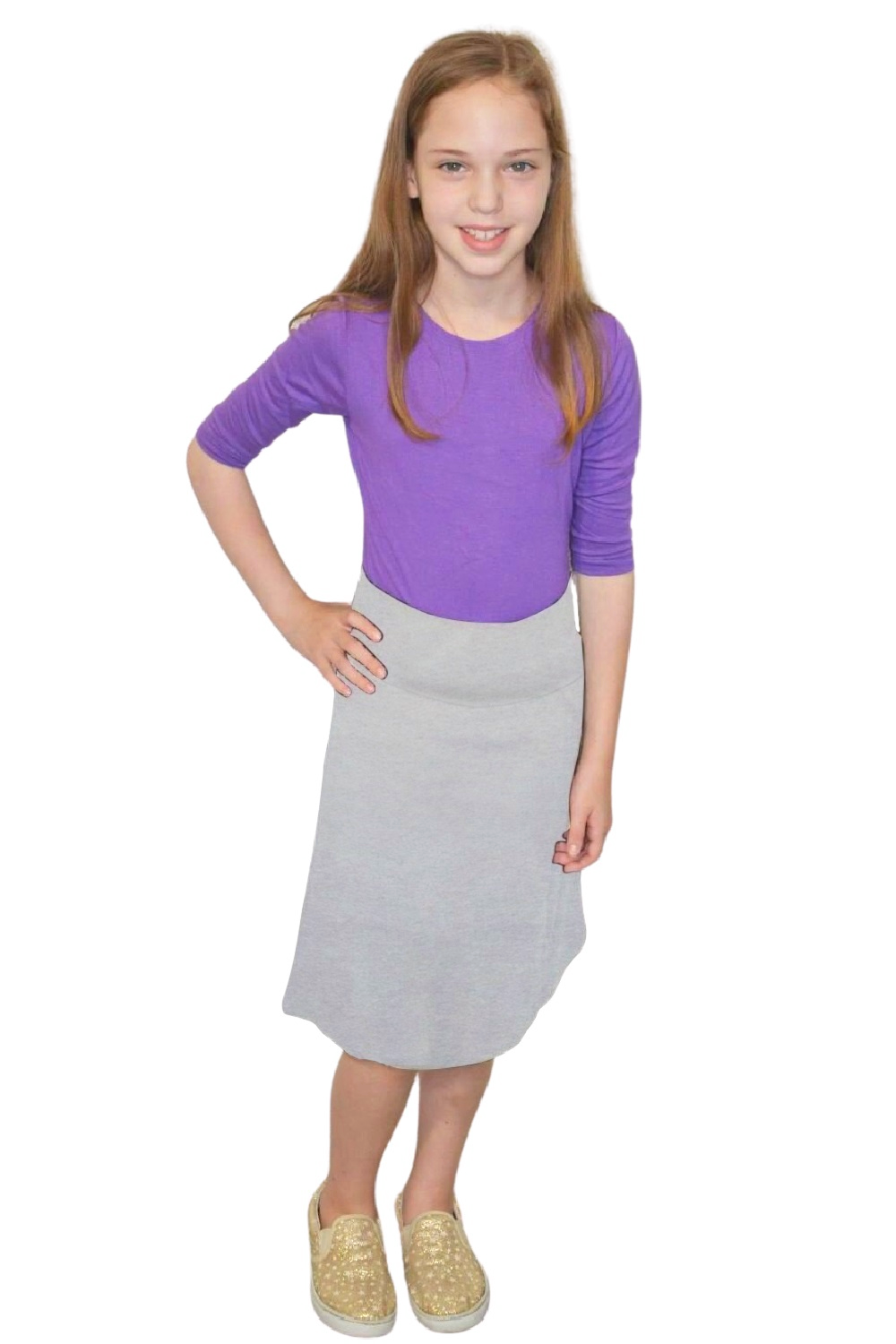 Girls Sporty A-Line Stretch Cotton Spandex Skirt – Knee Length by Kosher Casual USA