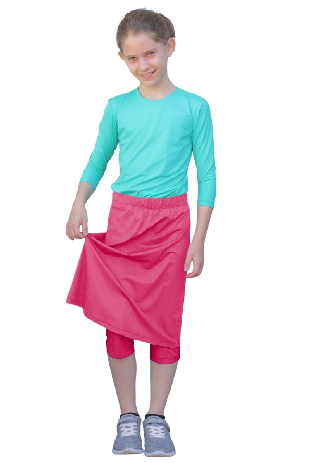 Girls Swim and Sports Skirt with Attached Leggings - UPF 50 Protection by Kosher Casual USA