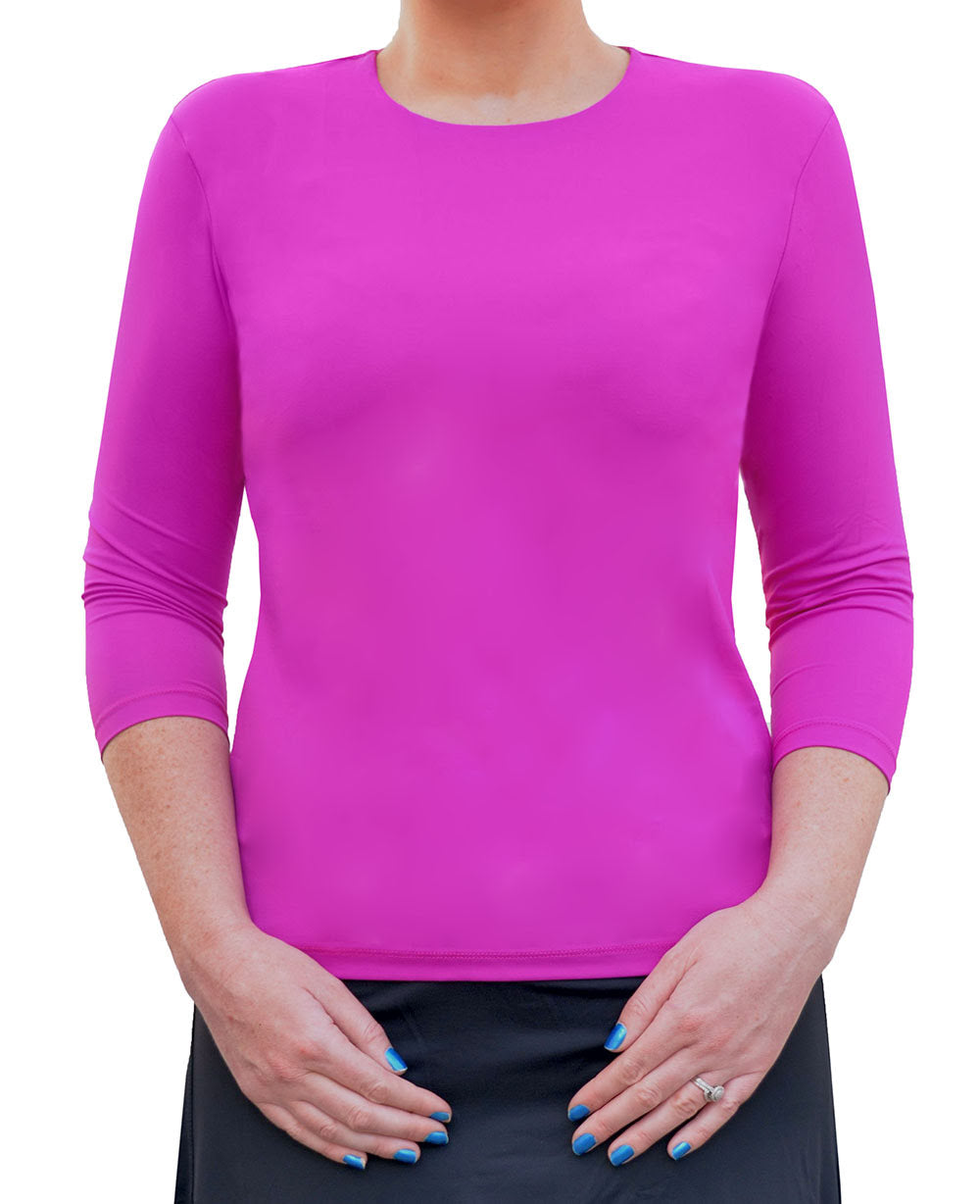 High-Neck Modest 3/4 Sleeve Swim Shirt with UV50 Protection by Kosher Casual USA