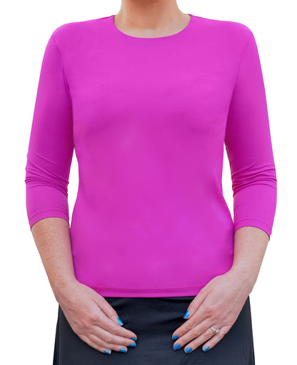 High-Neck Modest 3/4 Sleeve Swim Shirt with UV50 Protection by Kosher Casual USA