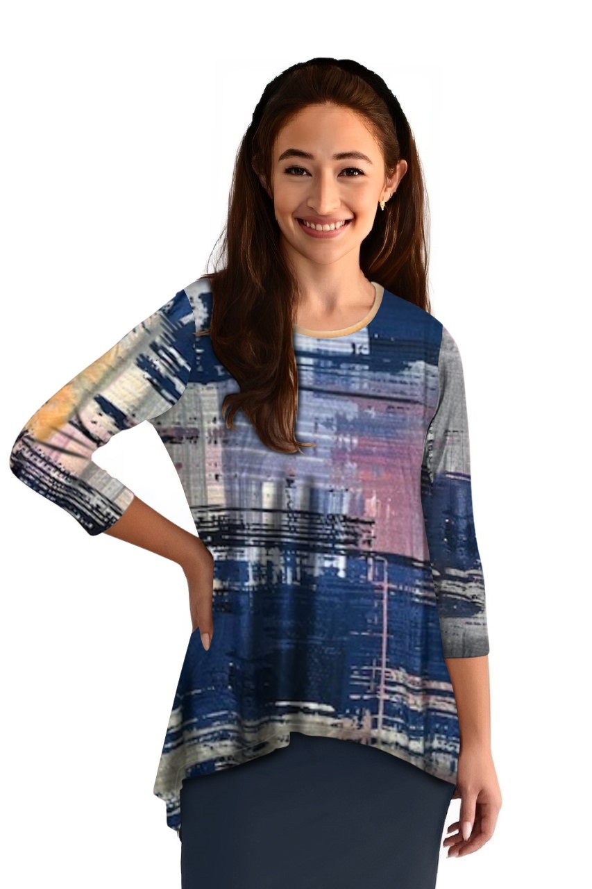 Hi-Lo Flowing 3/4 Sleeve Modest Tunic Top by Kosher Casual USA