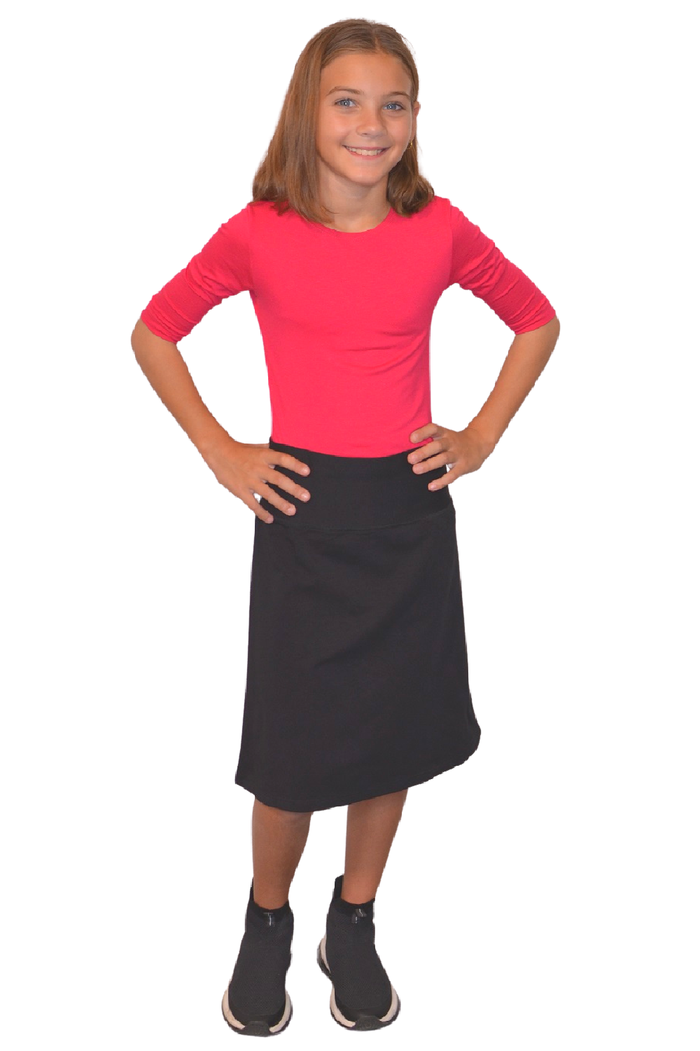 Girls Sporty A-Line Stretch Cotton Spandex Skirt – Knee Length by Kosher Casual USA