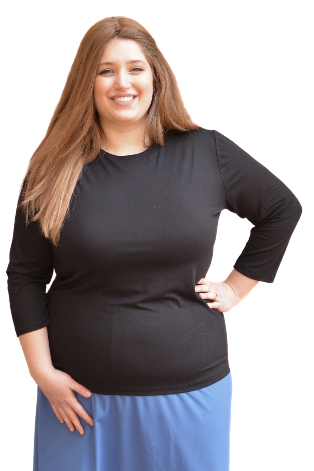 Plus Size - Essential 3/4 Sleeve Modest Crew Neckline Shell - Versatile Layering Top  DestGlow