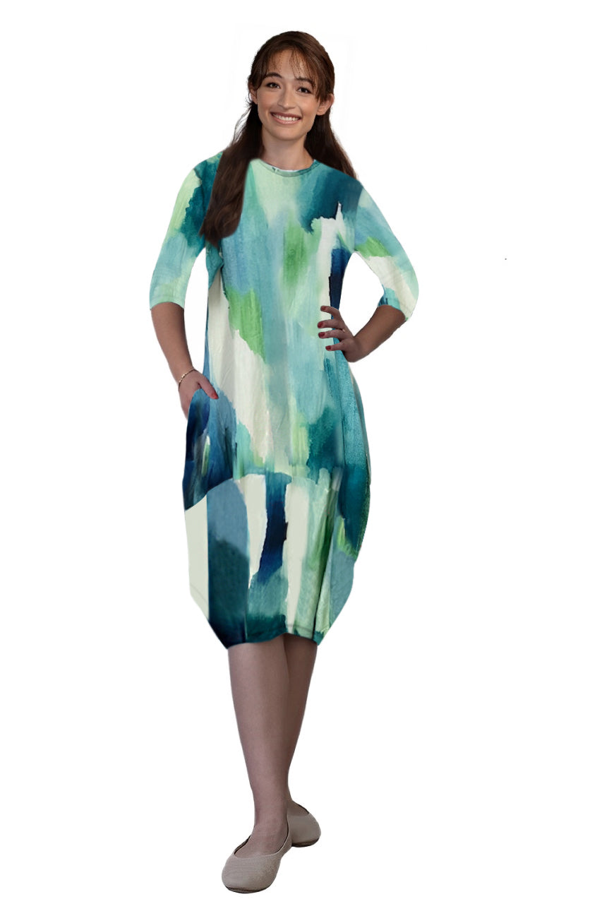 3/4 Sleeve Tulip Cocoon Dress - Mid-Calf Length with Pockets by Kosher Casual USA