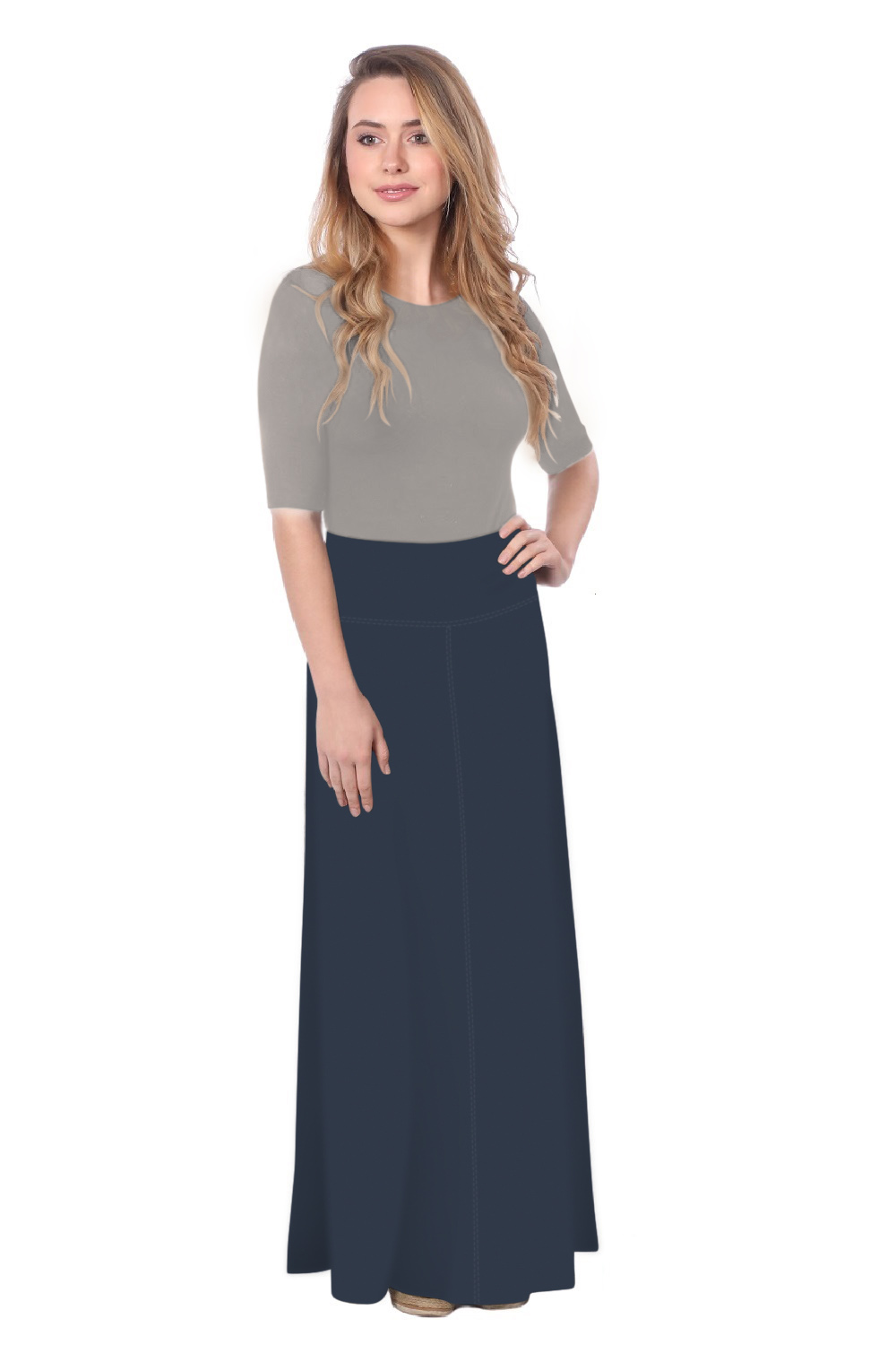 Sleek A-Line Maxi Skirt with Adjustable Fold-Over Waist by Kosher Casual USA