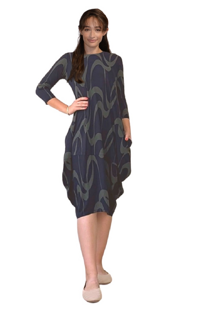 3/4 Sleeve Tulip Cocoon Dress - Mid-Calf Length with Pockets by Kosher Casual USA