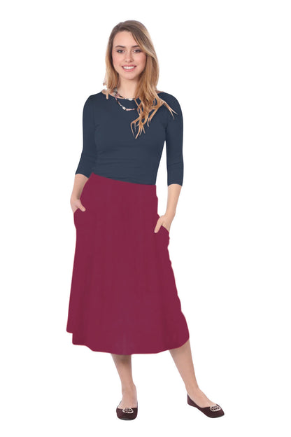 The Perfect A-Line Midi Skirt with Pockets by Kosher Casual USA