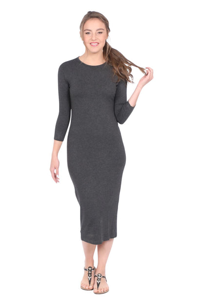 Modest Layering Dress with 3/4 Sleeves and No Slits by Kosher Casual USA