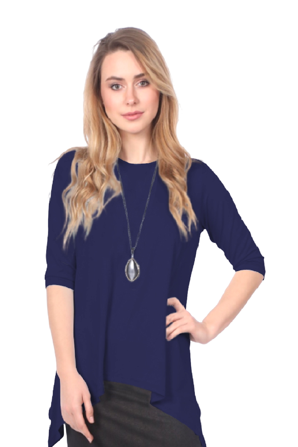 Modest Handkerchief Tunic Top - 3/4 Sleeve Comfort Flow Design by Kosher Casual USA
