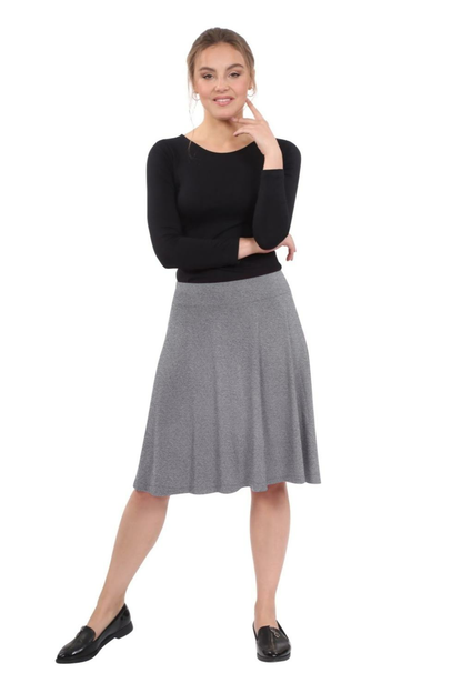 Knee Length A-Line Skater Skirt with Full Elastic Waist by Kosher Casual USA