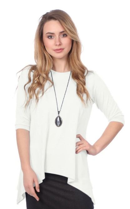 Modest Handkerchief Tunic Top - 3/4 Sleeve Comfort Flow Design by Kosher Casual USA