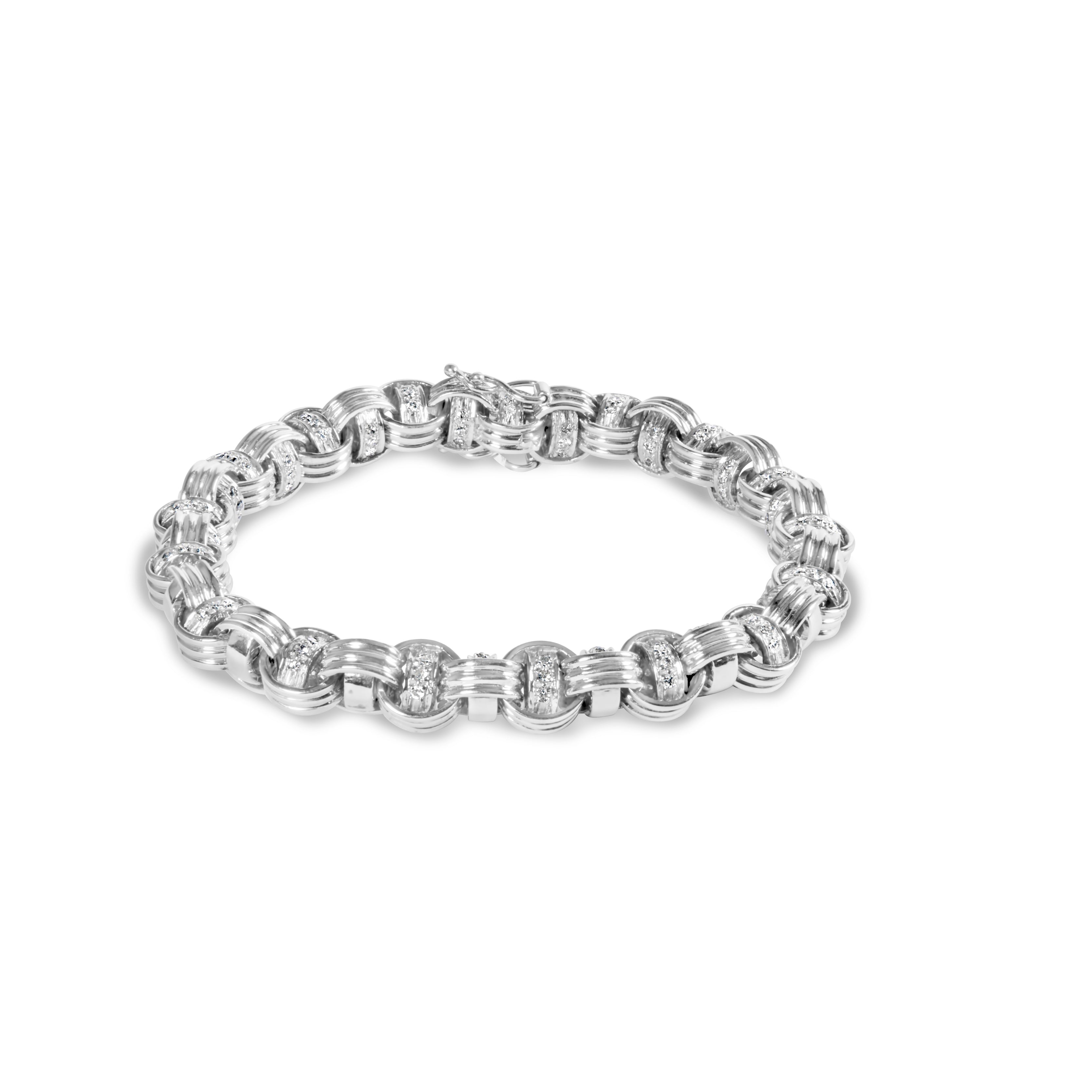14K White Gold 1/2 Cttw Diamond Knotted Byzantine Link Bracelet (H-I Color, I2-I3 Clarity) - 7" Inches by Bids.com