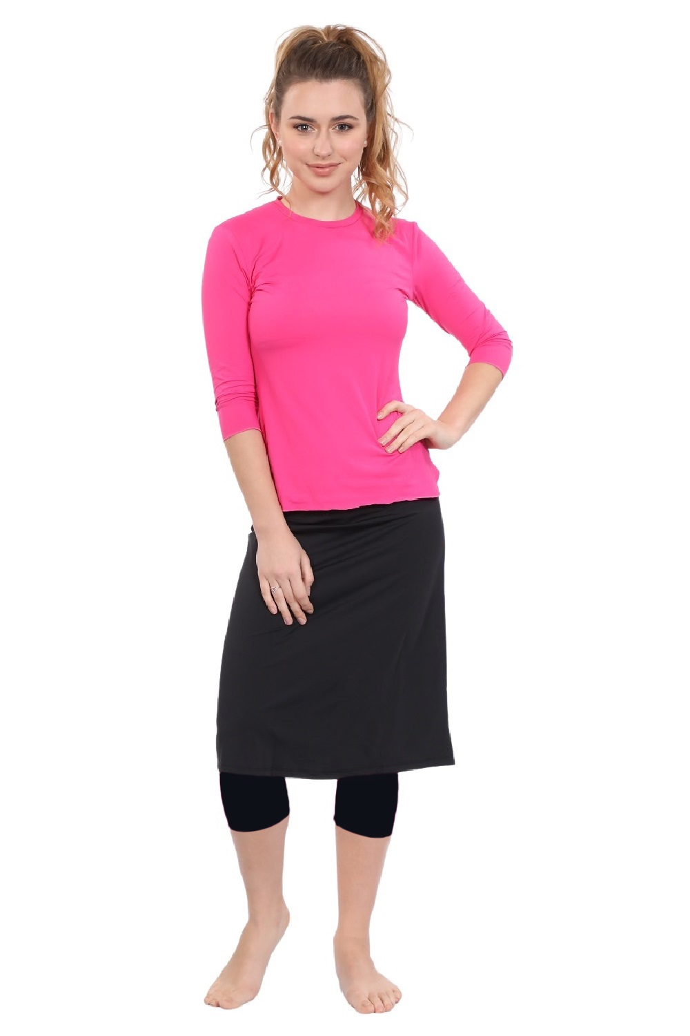 Modest Swim and Sports Midi Skirt with Attached Leggings - UPF 50 Protection by Kosher Casual USA
